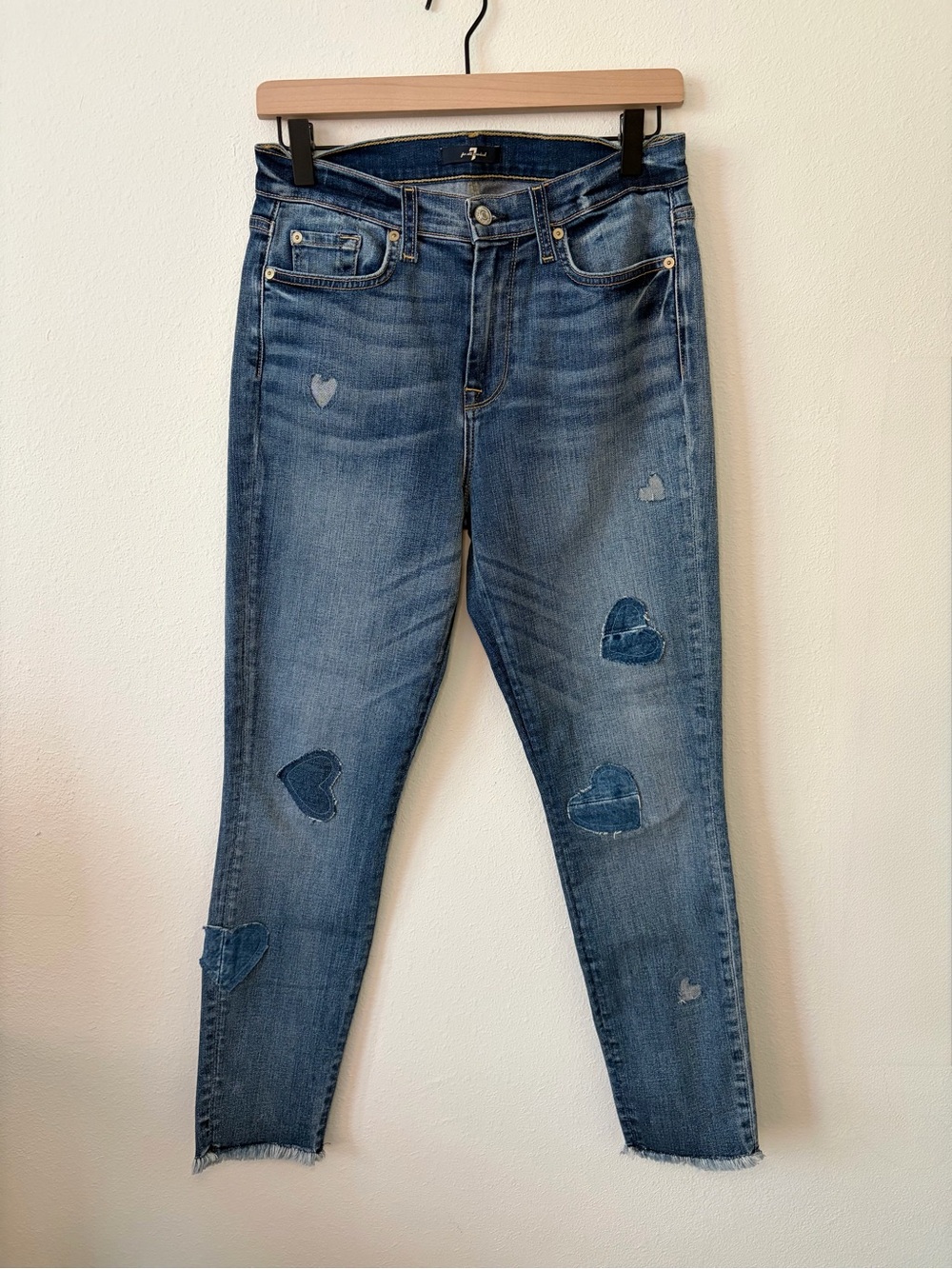 7 For All Mankind Ankle Skinny Heart Patchwork Distressed Jeans Size 29 Unique